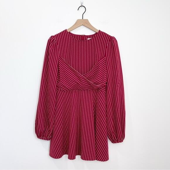Tularosa | Lina Pinstripe Flounce Mini Dress Berry Fit & Flare Nwot Small - Picture 3 of 9